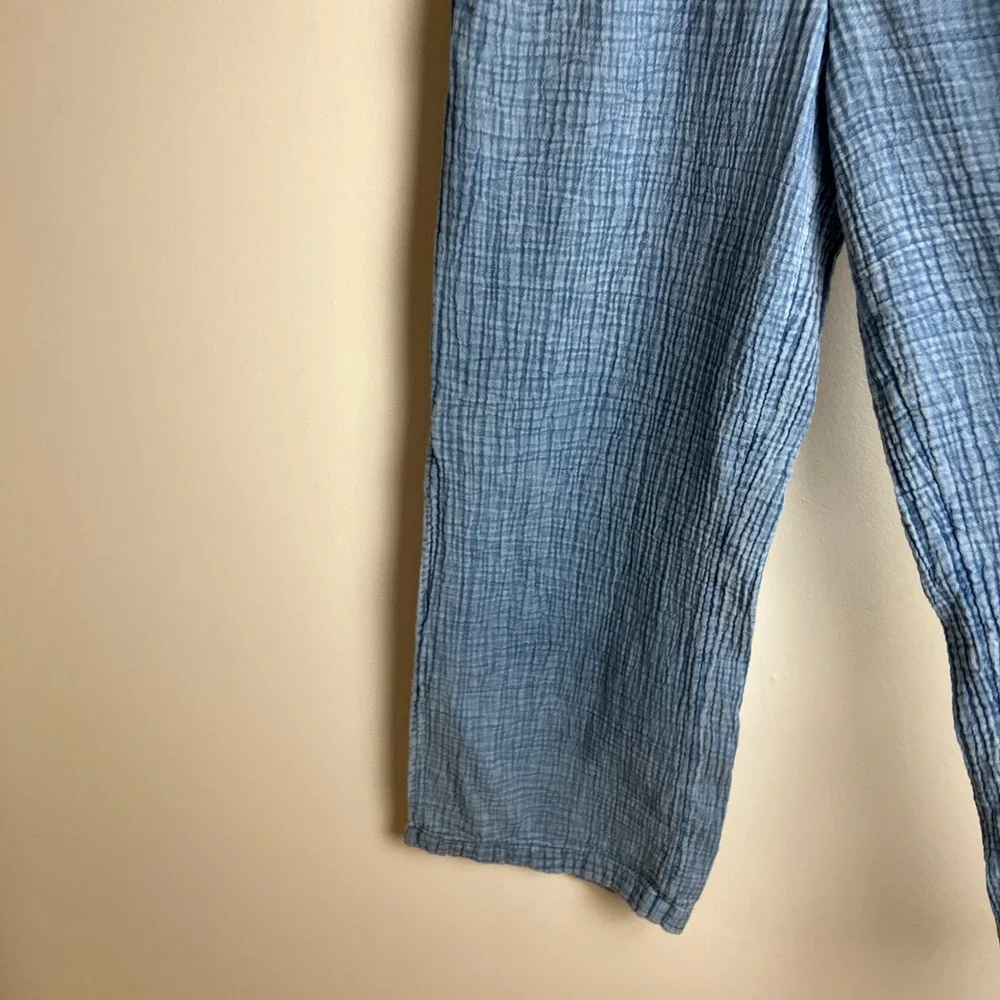 Aerie Pool-to-Party Blue Cotton Gauze Wide Leg Smocked Pull On Pants M Side Slit